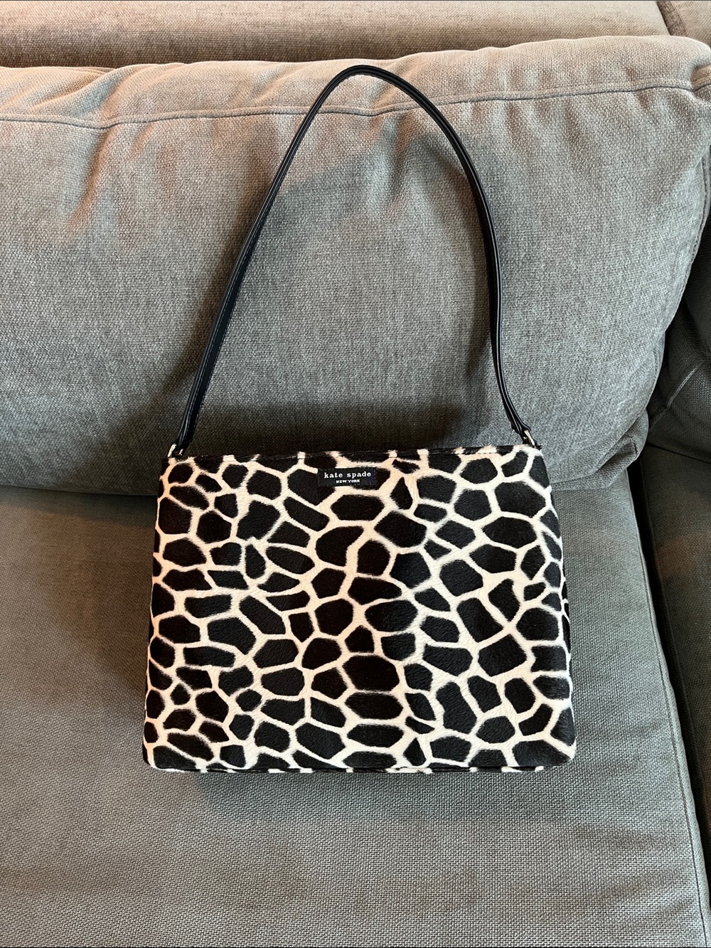 kate spade Black Cream Giraffe Leopard Print Fur Shoulder Bag